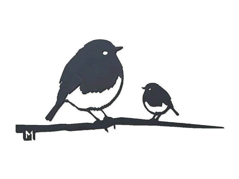 Oiseaux sur pique couple de rouge-gorge en acier corten