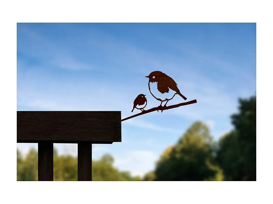 Oiseaux sur pique couple de rouge-gorge en acier corten