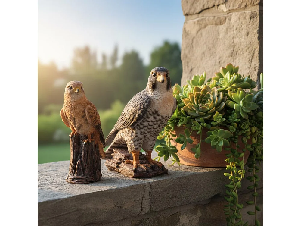 Faucon sur branche en résine Gris