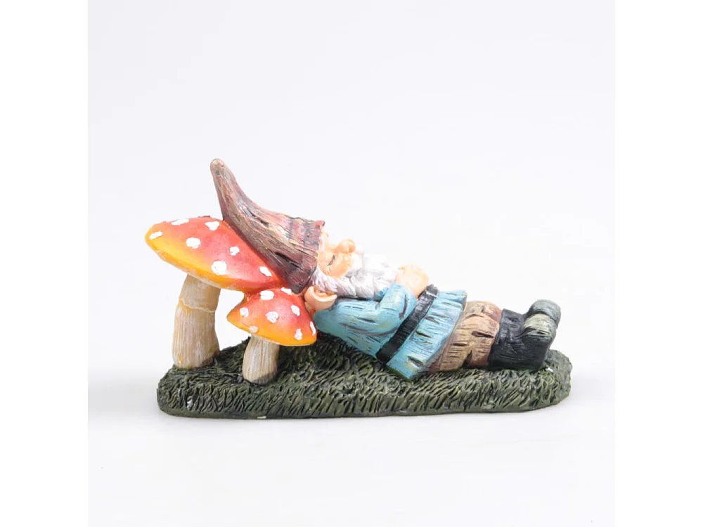 Mini nain de jardin en résine Allongé champignon