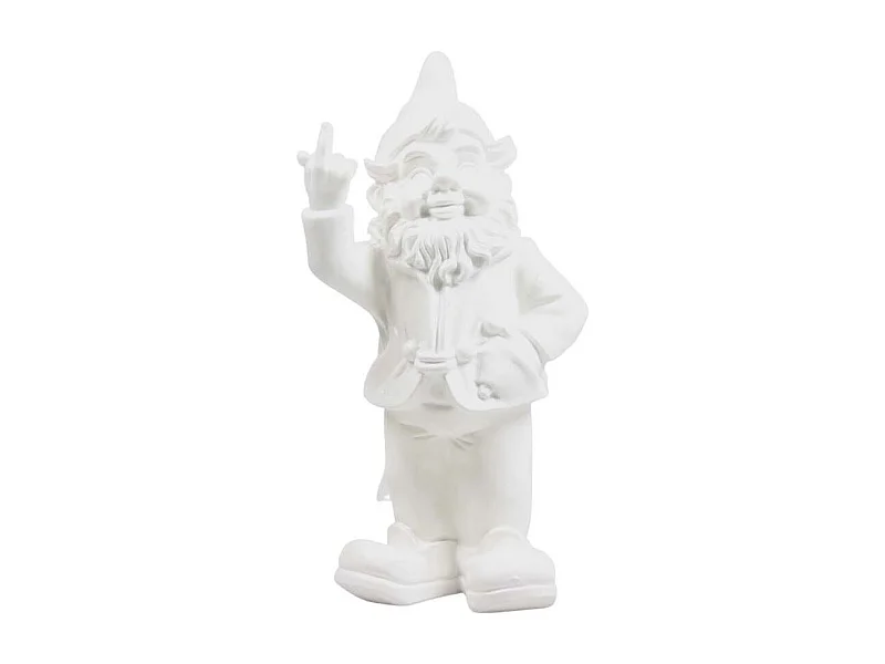 Nain de jardin en résine doigt d'honneur 7 x 8 x 20 cm Blanc