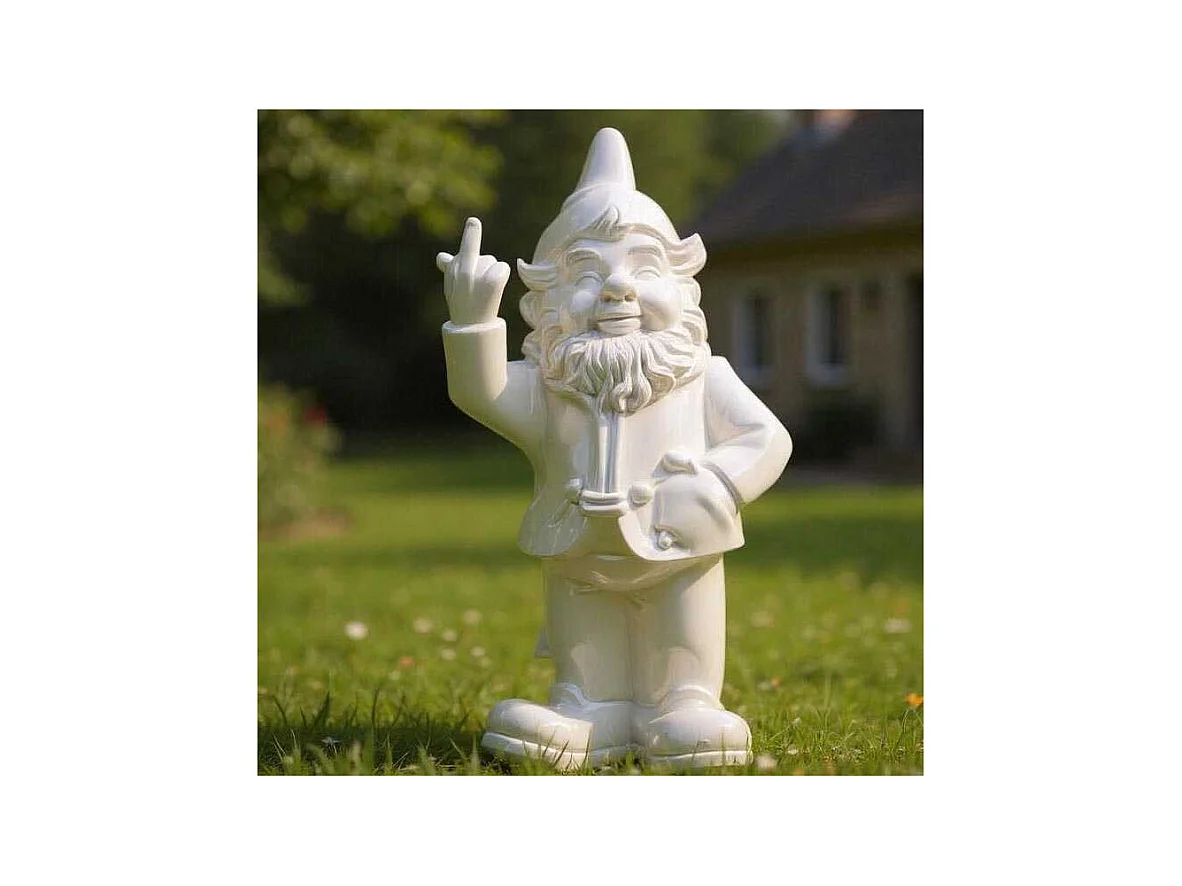 Nain de jardin en résine doigt d'honneur 7 x 8 x 20 cm Blanc