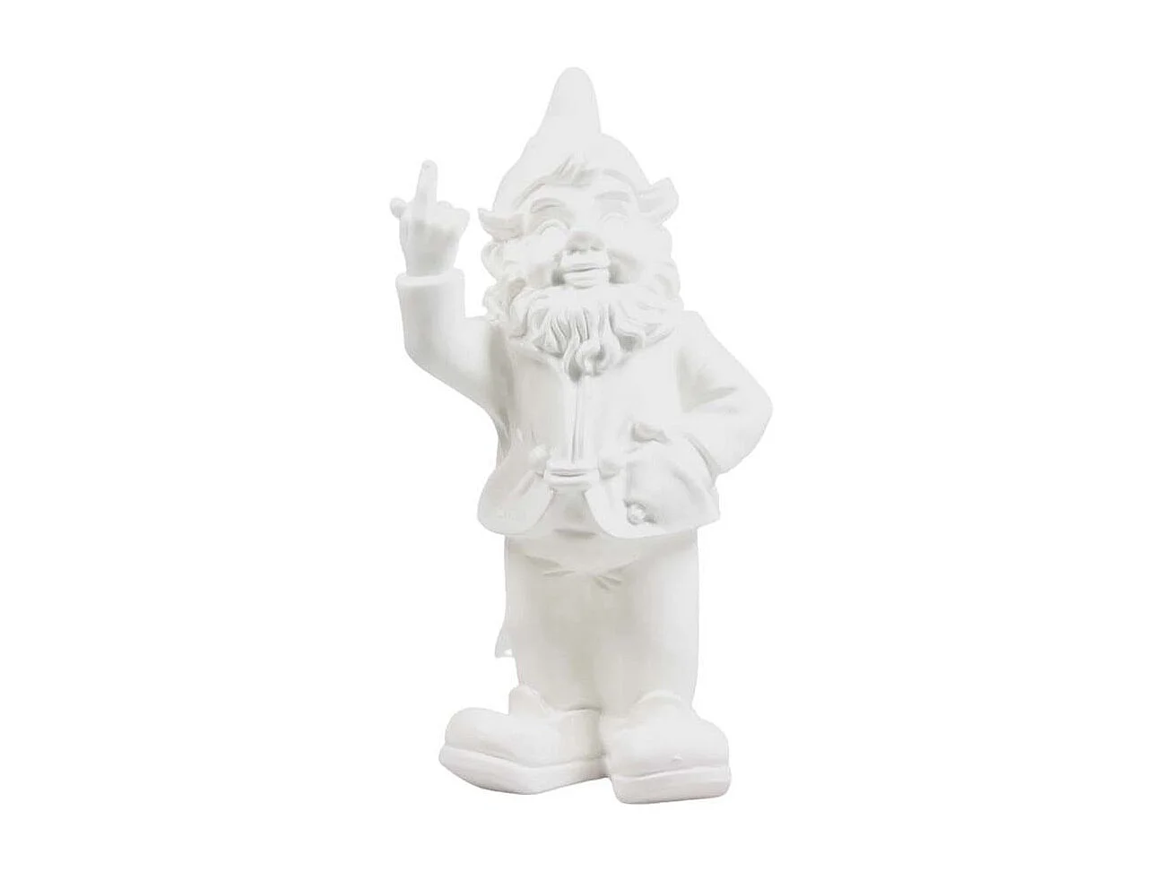 Nain de jardin en résine doigt d'honneur 7 x 8 x 20 cm Blanc
