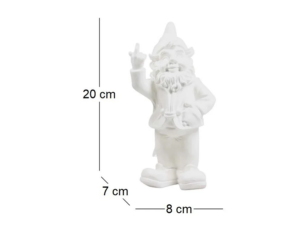 Nain de jardin en résine doigt d'honneur 7 x 8 x 20 cm Blanc