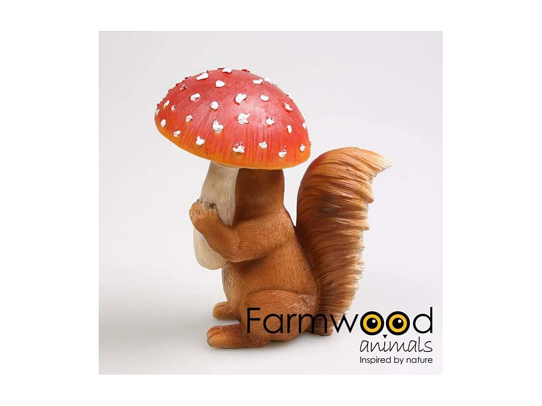 Ecureuil en résine avec champignon 15 x 11 x 21 cm