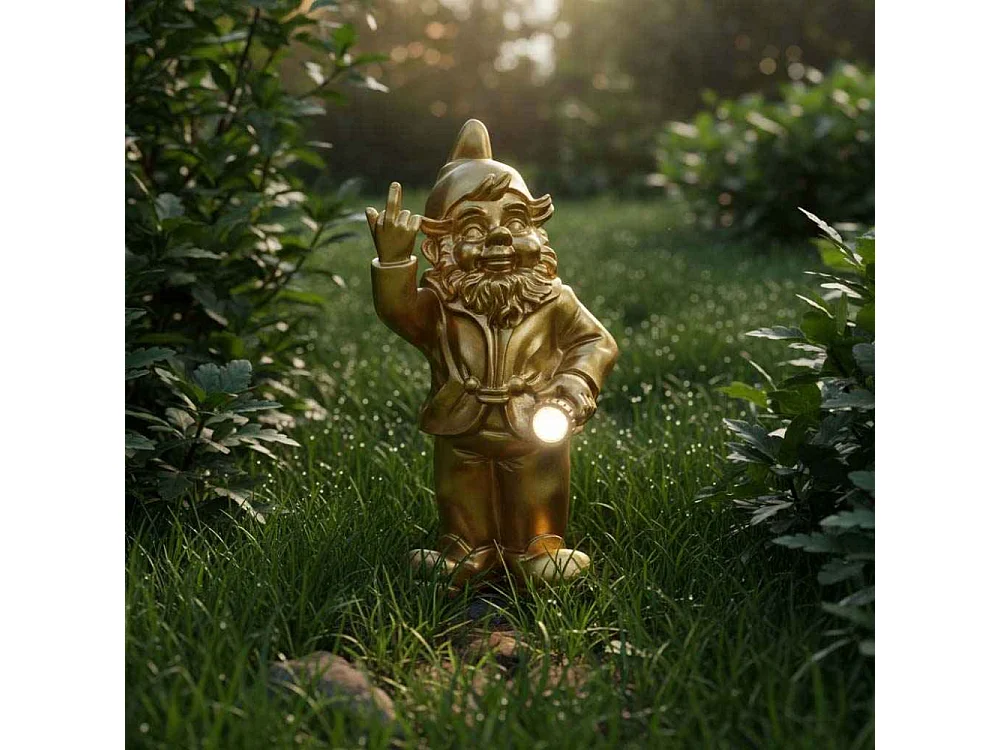 Nain de jardin en résine F*ck avec éclairage solaire 16 x 12 x 31 cm