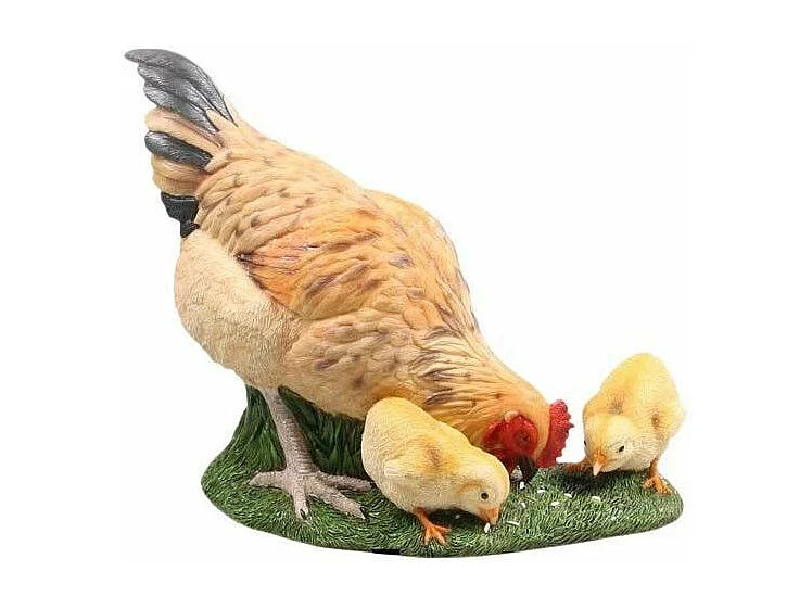 Gallina con pulcini che beccano in resina 36,5 x 19 x 28,5 cm