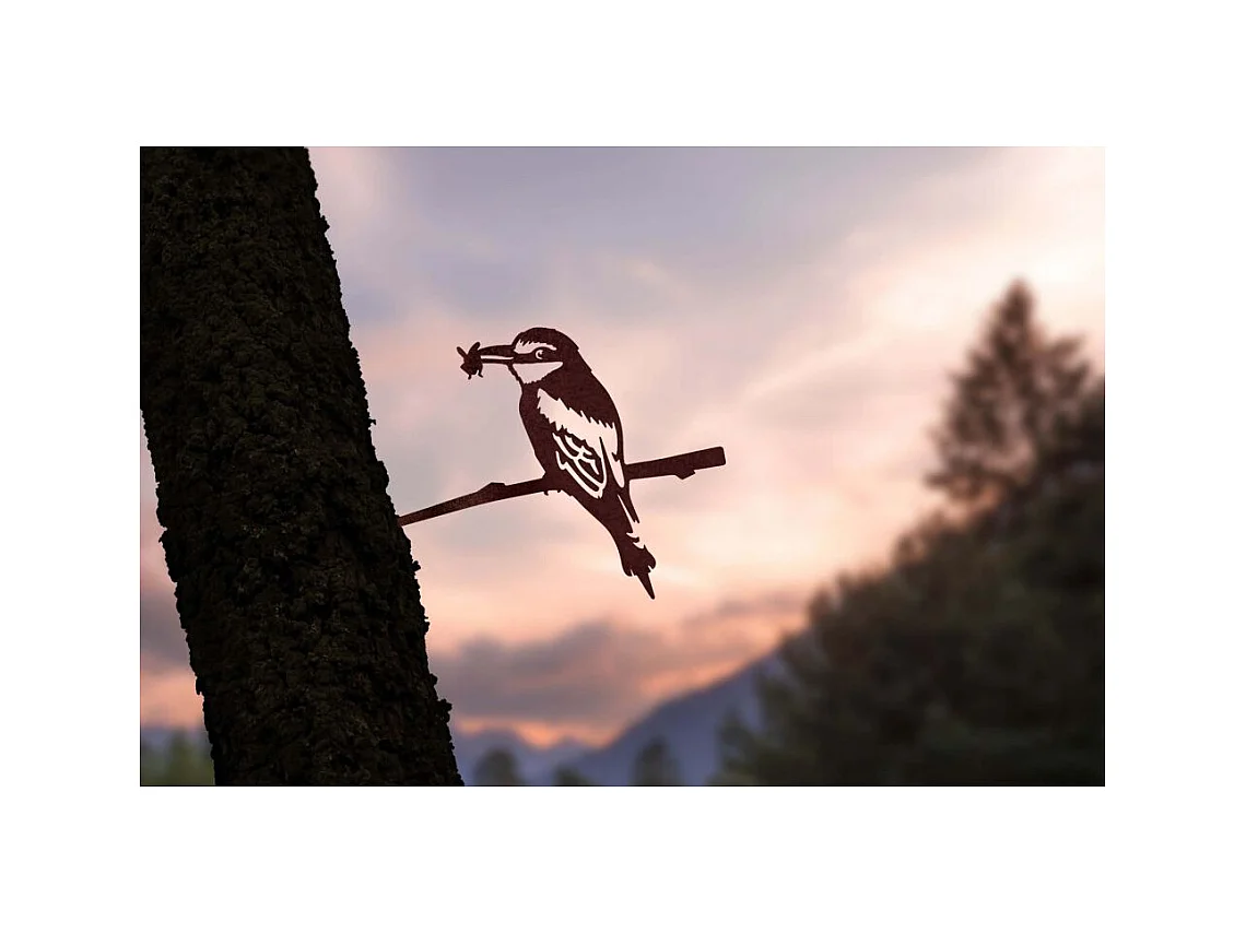 Oiseau sur pique guêpier d'europe en acier corten