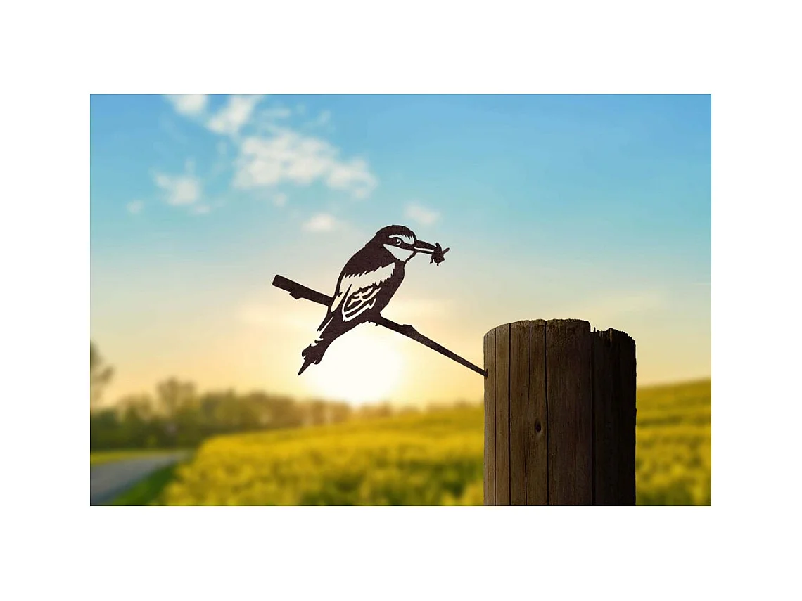 Oiseau sur pique guêpier d'europe en acier corten