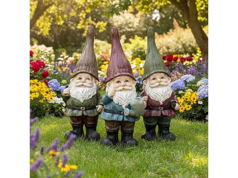 Lot nains de jardin assortis en résine 25 cm