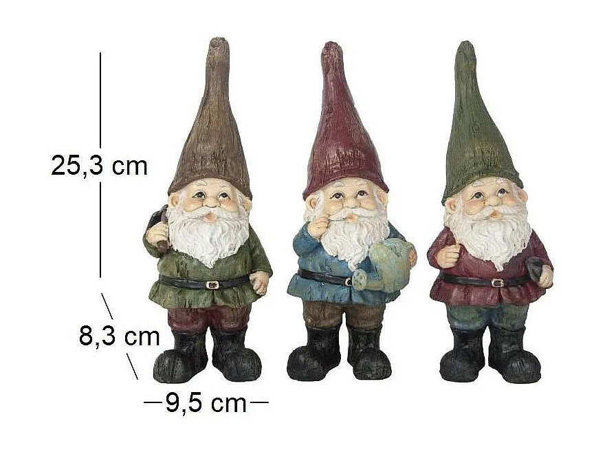 Lot nains de jardin assortis en résine 25 cm