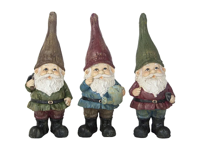 Lot nains de jardin assortis en résine 25 cm