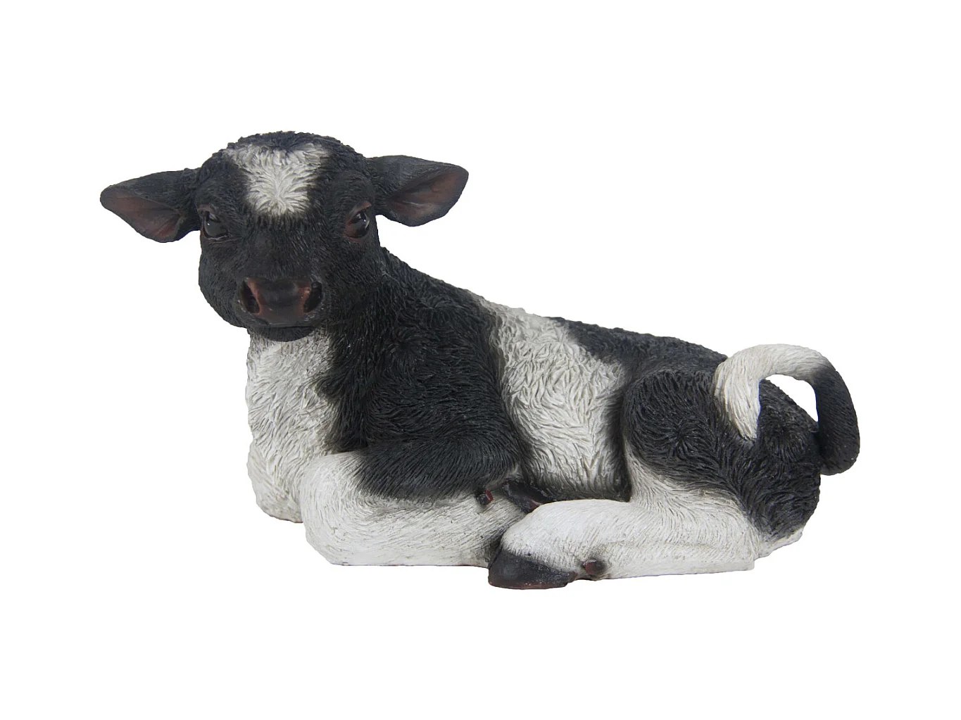 Veau noir et blanc couché en résine Petit modèle