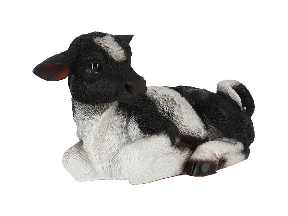 Veau noir et blanc couché en résine Petit modèle
