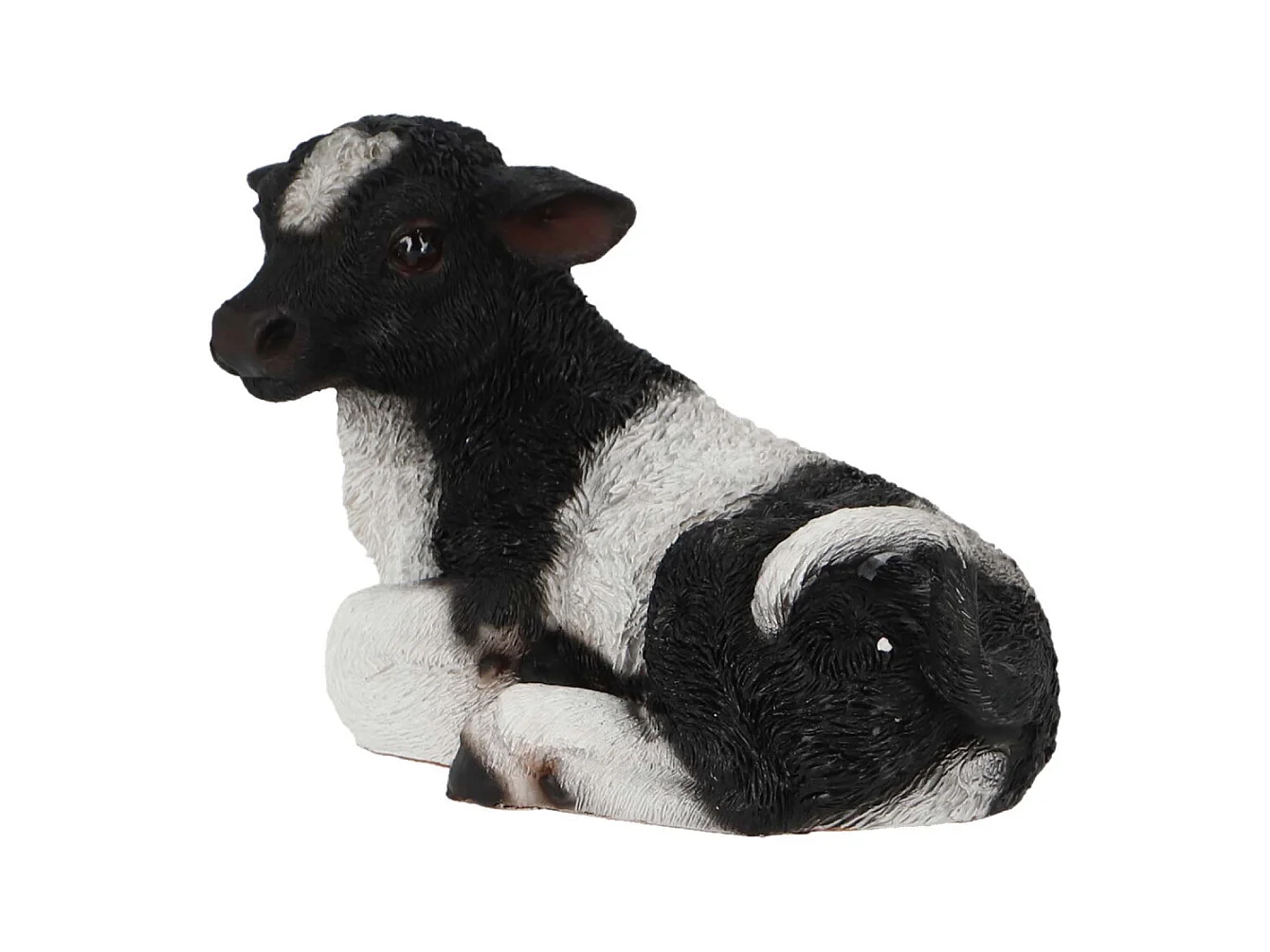Veau noir et blanc couché en résine Petit modèle