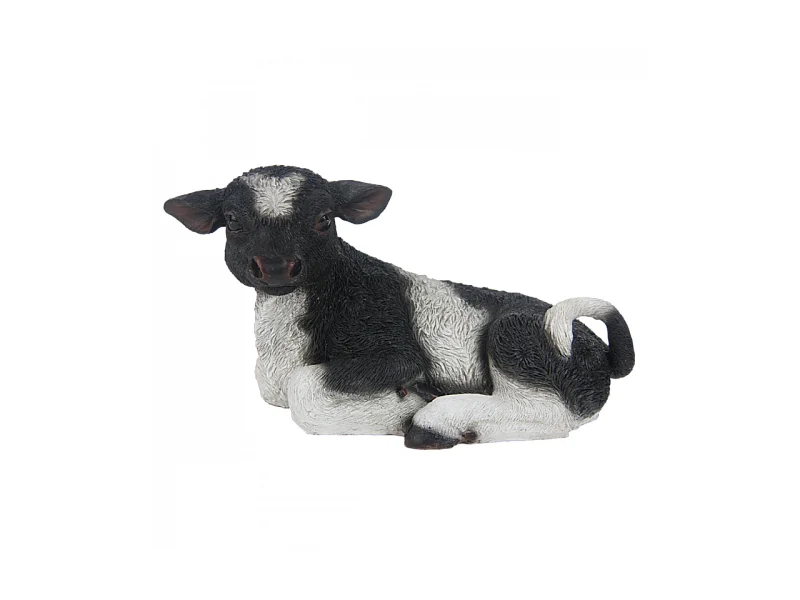 Veau noir et blanc couché en résine Petit modèle