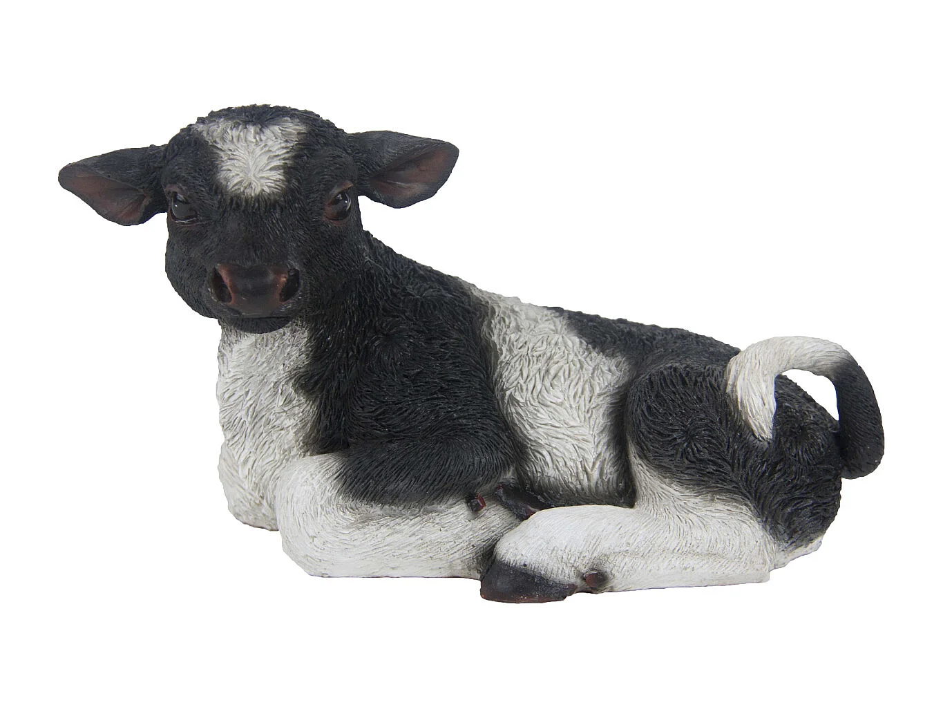 Veau noir et blanc couché en résine Petit modèle