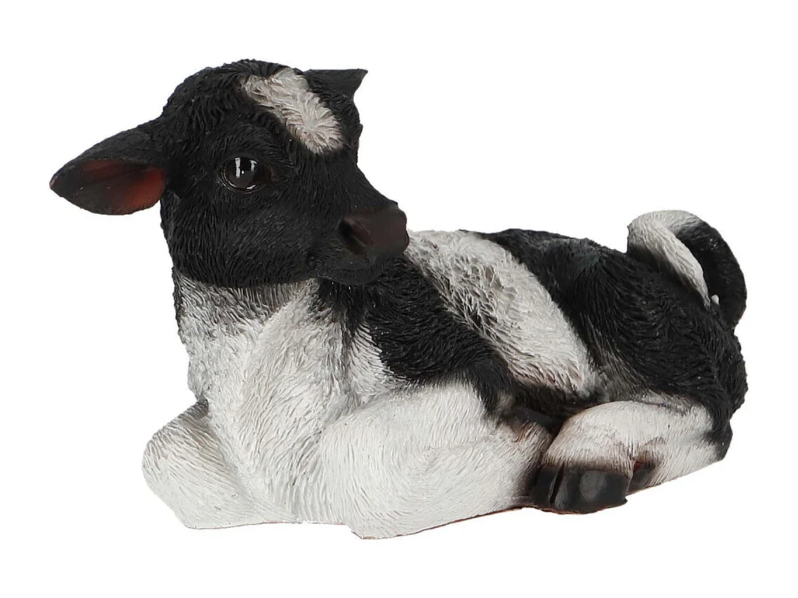 Veau noir et blanc couché en résine Petit modèle