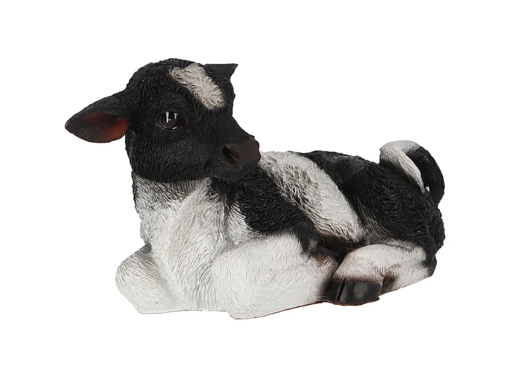 Veau noir et blanc couché en résine Petit modèle