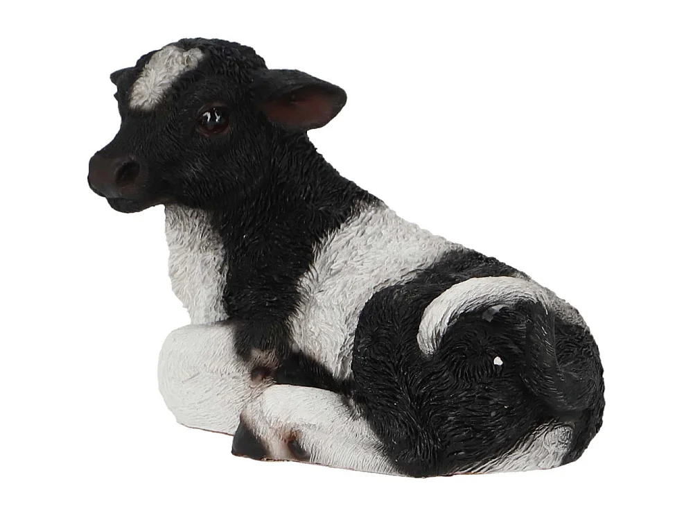 Veau noir et blanc couché en résine Petit modèle