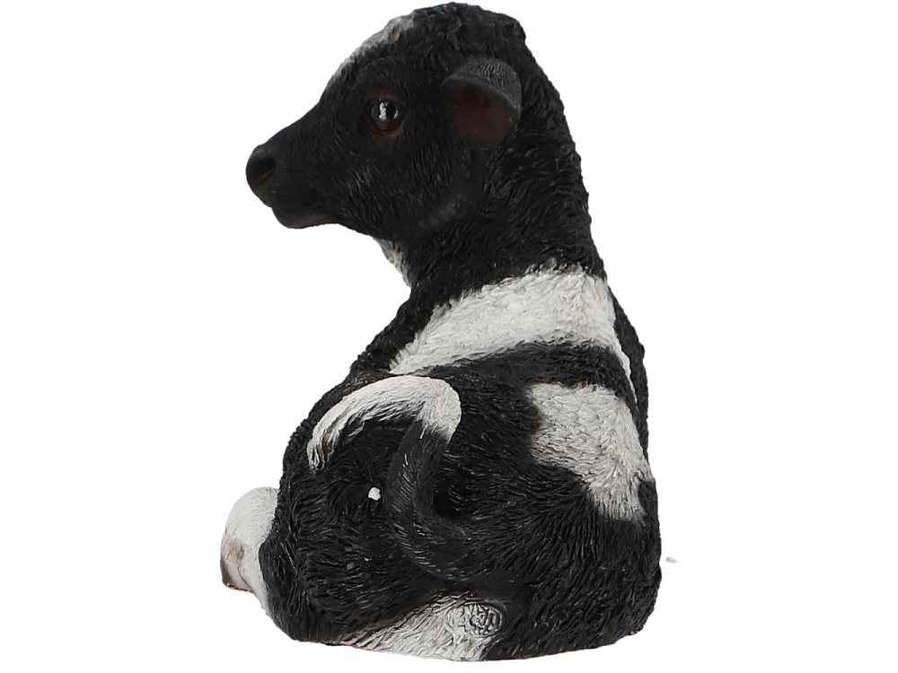 Veau noir et blanc couché en résine Petit modèle