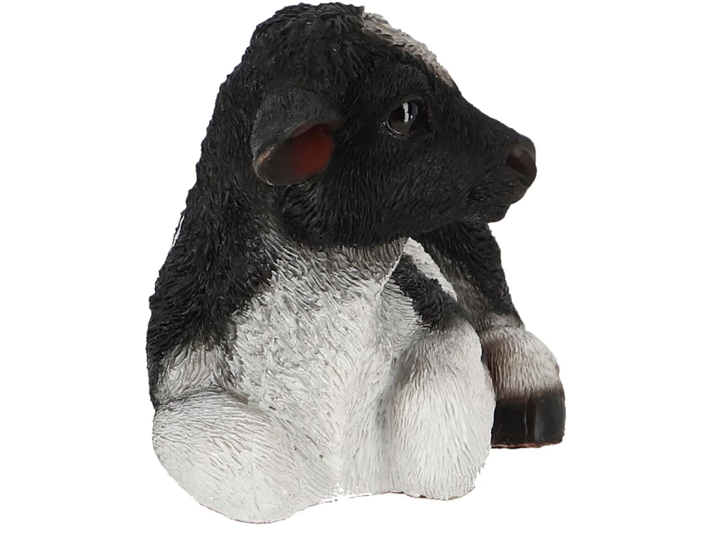 Veau noir et blanc couché en résine Petit modèle