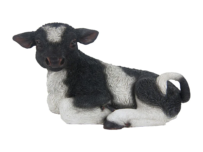 Veau noir et blanc couché en résine Petit modèle