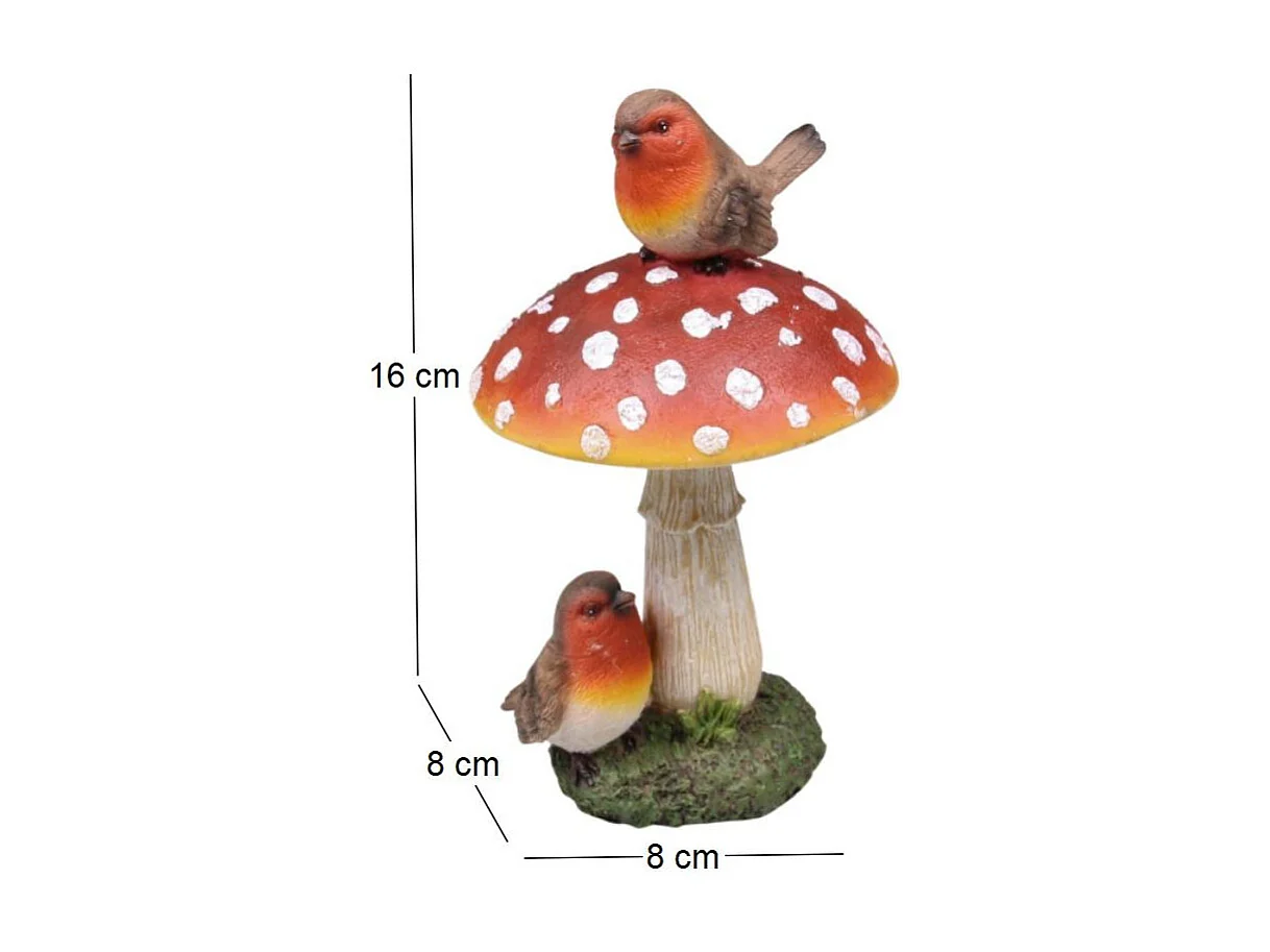 Champignon avec oiseaux en résine 8 x 16 cm