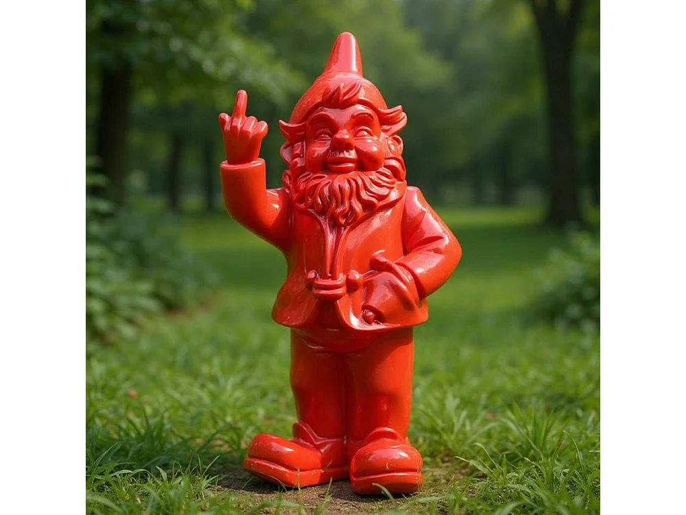 Nain de jardin en résine doigt d'honneur 7 x 8 x 20 cm Rouge