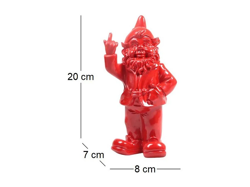 Nain de jardin en résine doigt d'honneur 7 x 8 x 20 cm Rouge