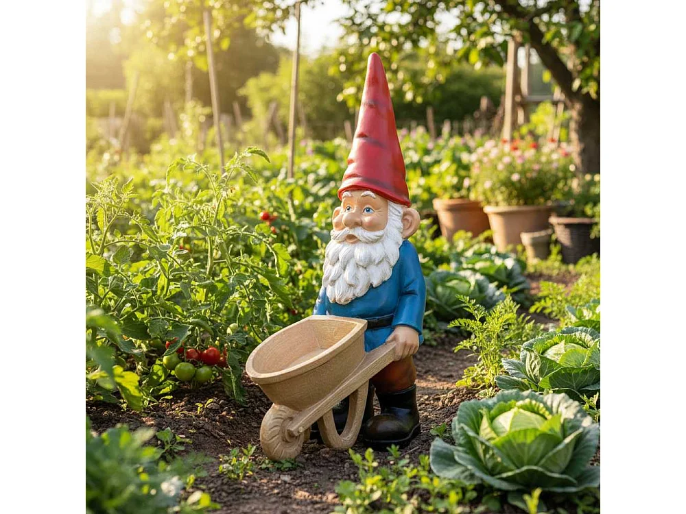 Gnome de jardin Brouette