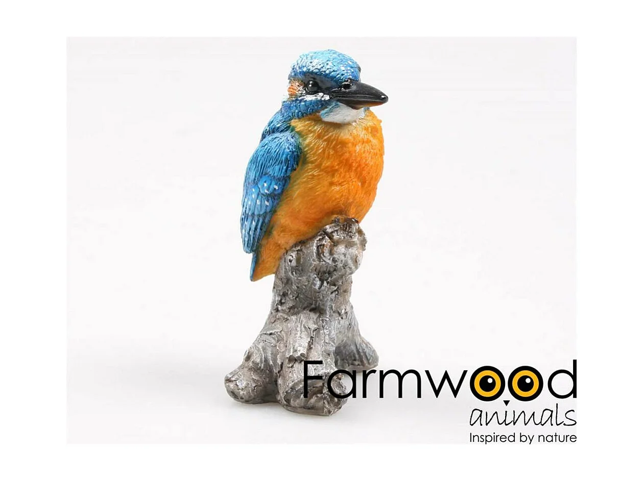 Oiseau martin pêcheur sur tronc en résine 7 x 7 x 11.5 cm