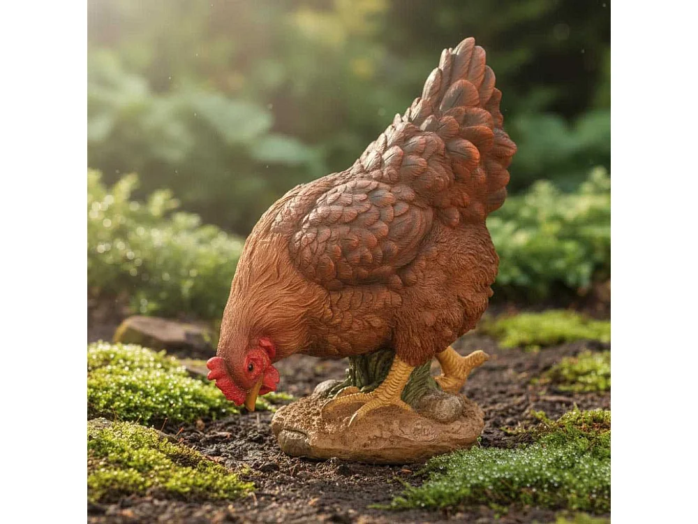 Poule en résine picorant 26 cm