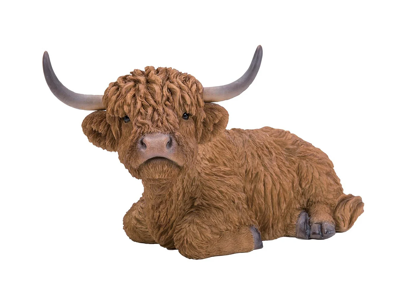 Vache highland assise en résine 22 cm