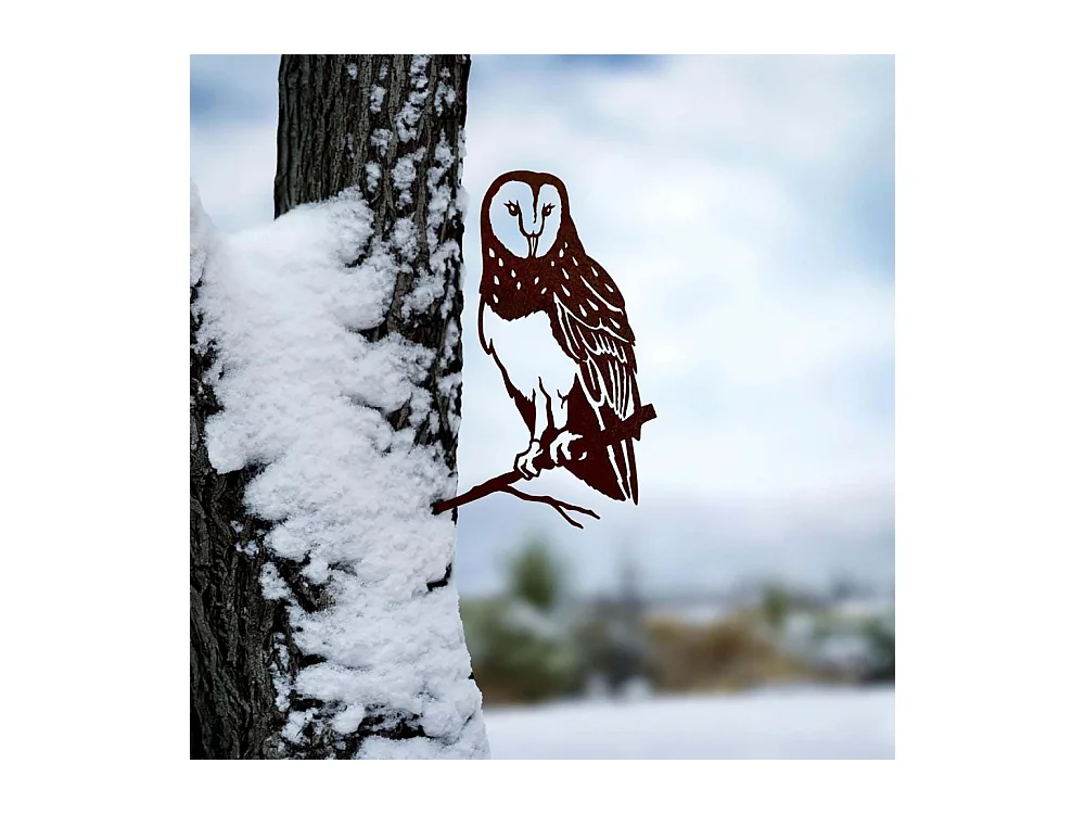 Oiseau sur pique chouette effraie en acier corten