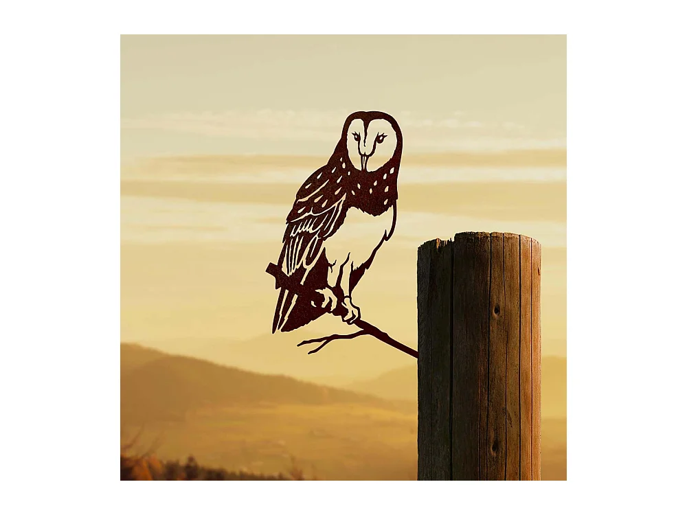 Oiseau sur pique chouette effraie en acier corten