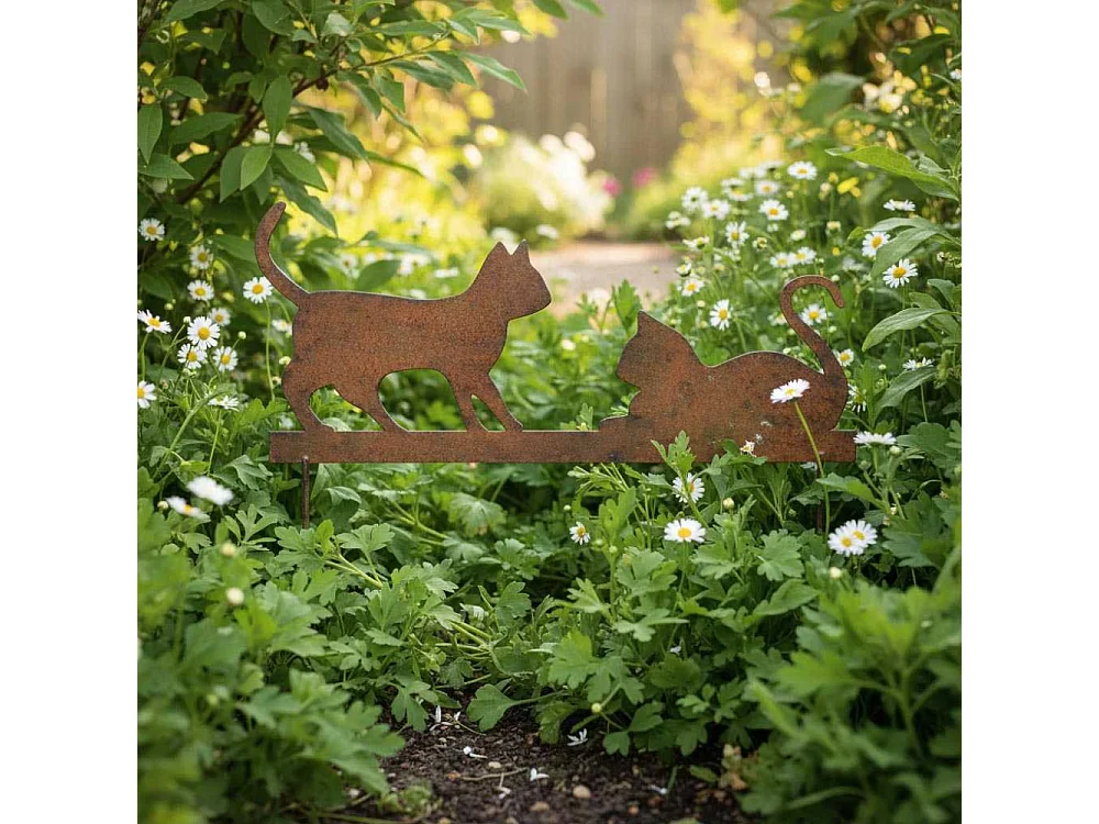 Silhouette en fer Chats sur piques 2 chats