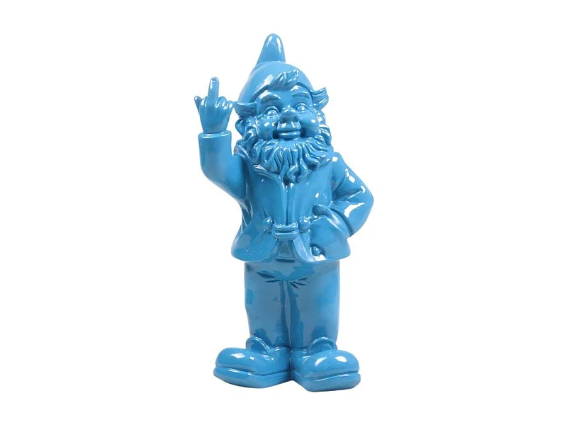 Nain de jardin en résine doigt d'honneur 7 x 8 x 20 cm Bleu