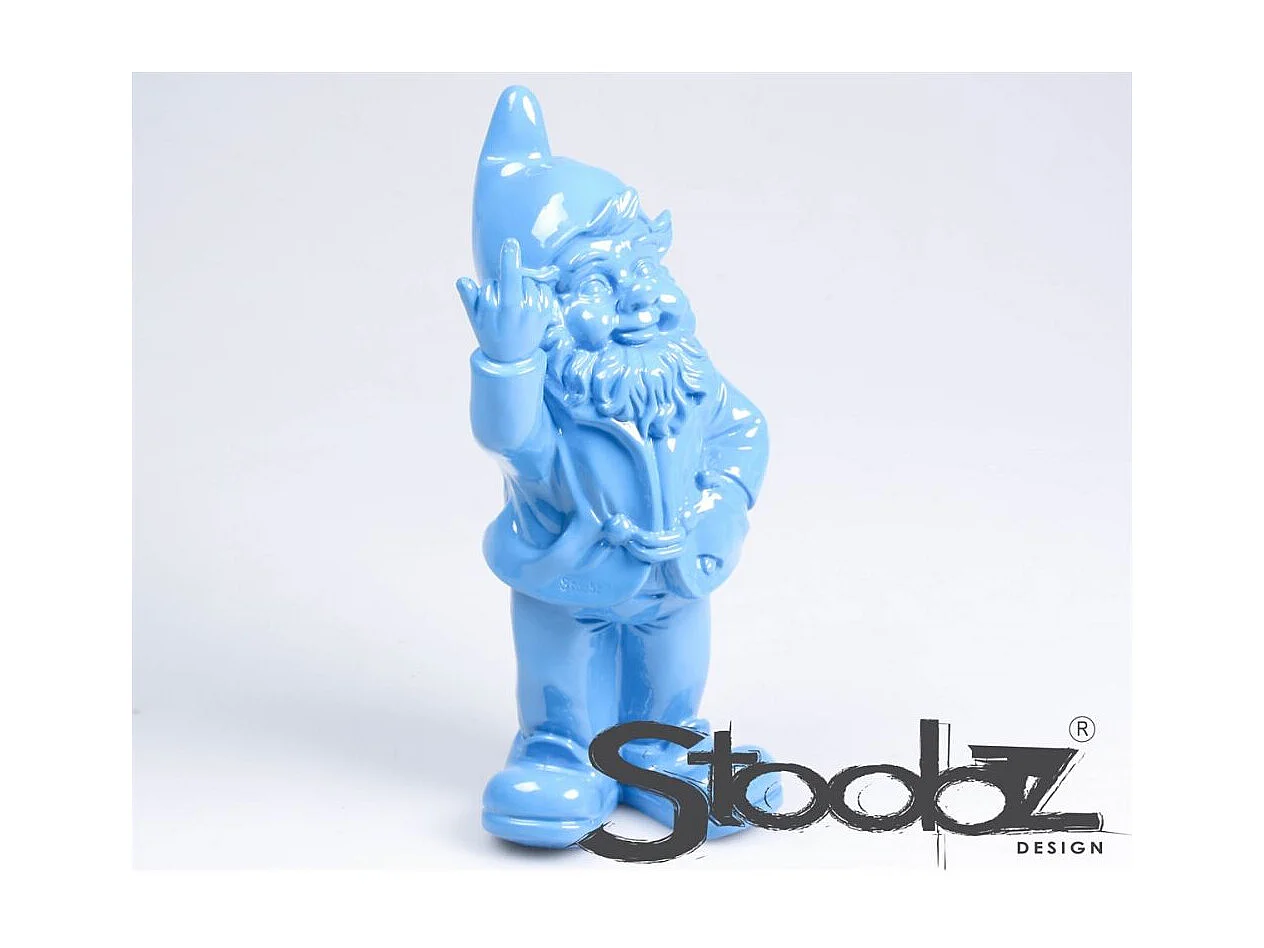 Nain de jardin en résine doigt d'honneur 7 x 8 x 20 cm Bleu