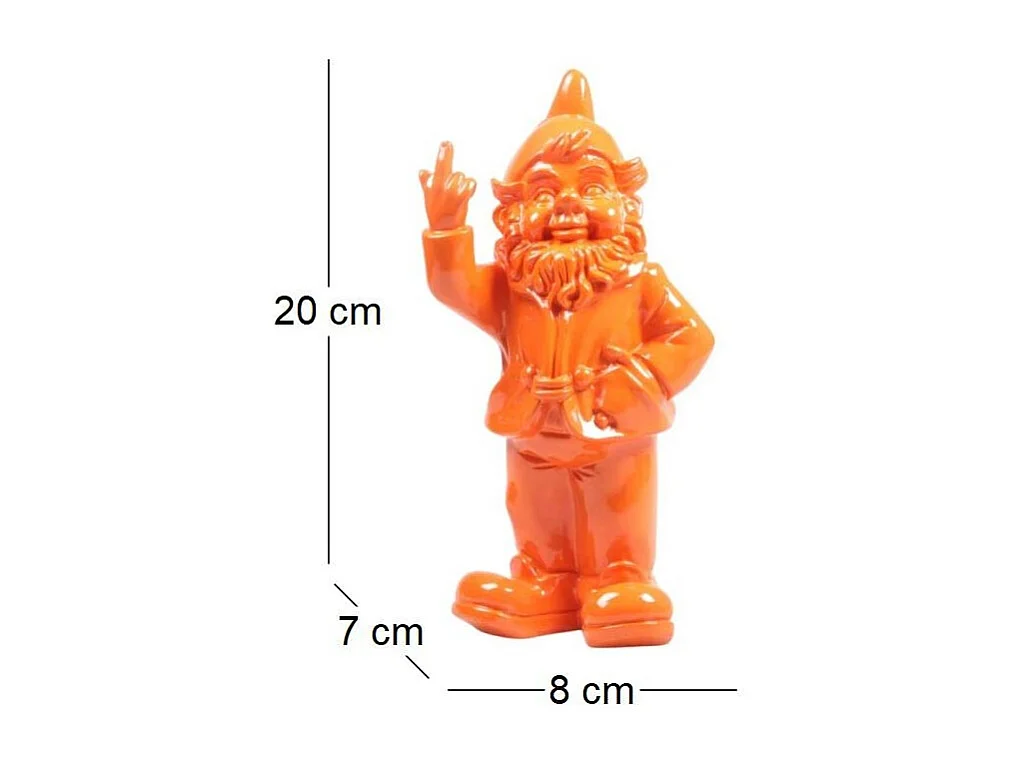 Nain de jardin en résine doigt d'honneur 7 x 8 x 20 cm Orange