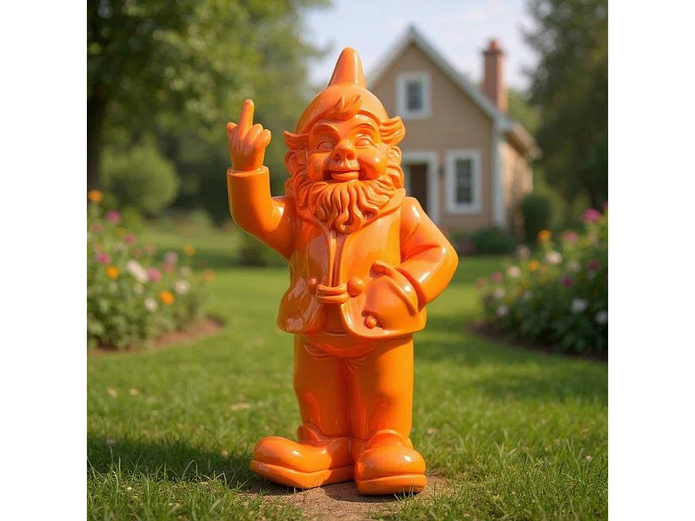 Nain de jardin en résine doigt d'honneur 7 x 8 x 20 cm Orange