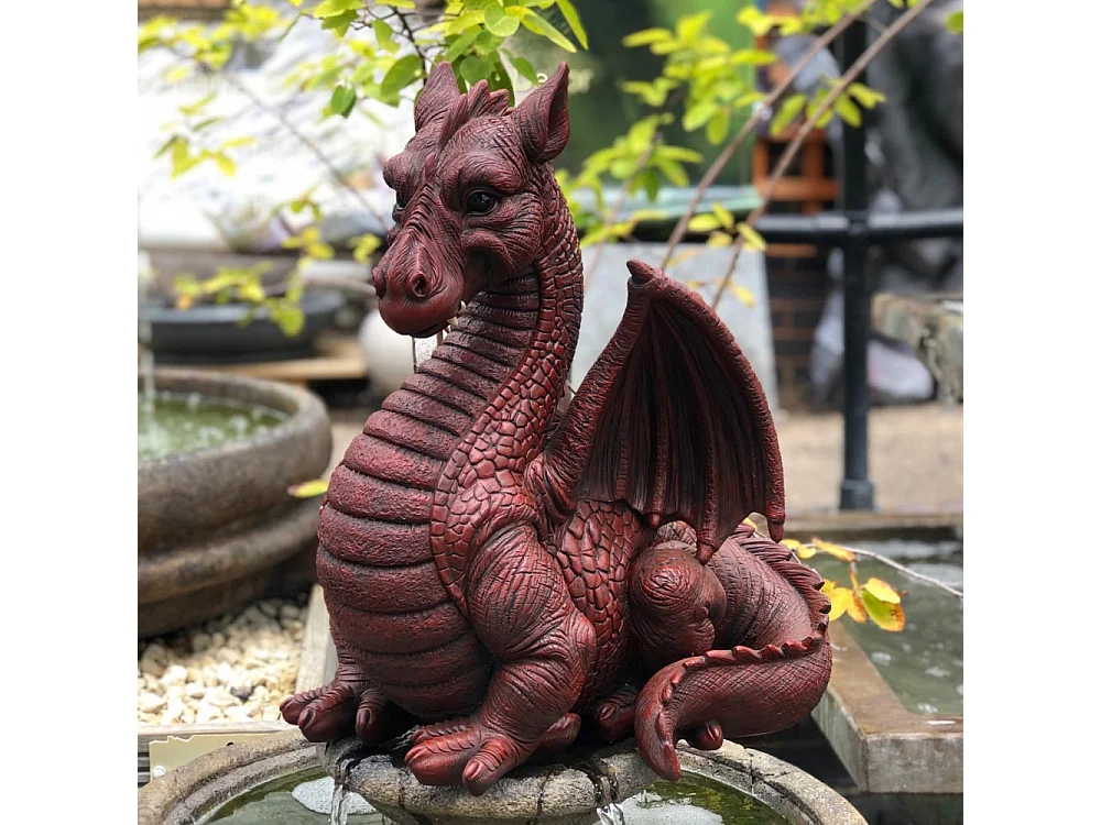 Dragon ailé rouge en résine 51 cm
