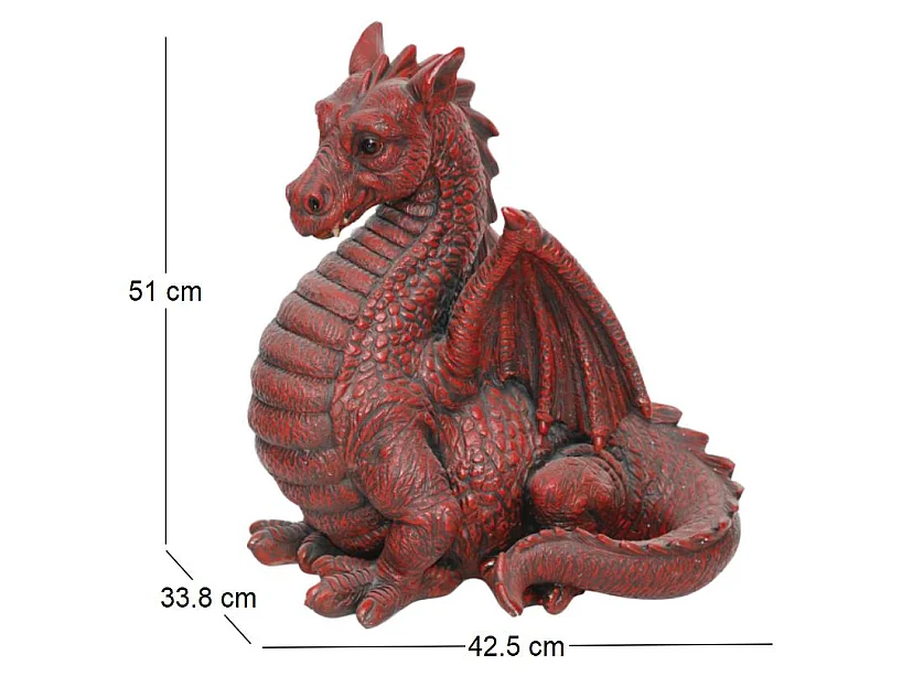 Dragon ailé rouge en résine 51 cm