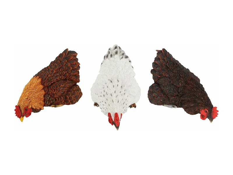 Poules décoratives à poser en polyrésine (Lot de 3)