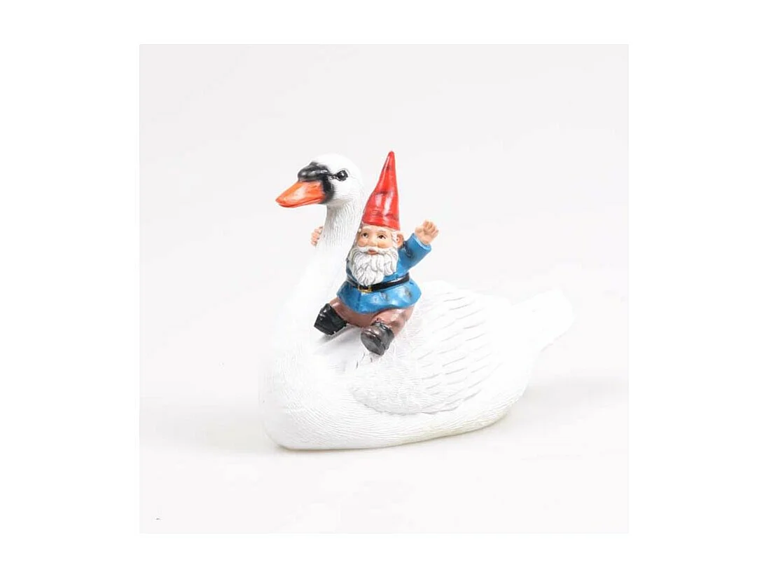 Nain de jardin en résine balade sur l'eau Cygne assis