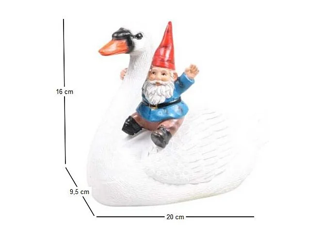 Nain de jardin en résine balade sur l'eau Cygne assis
