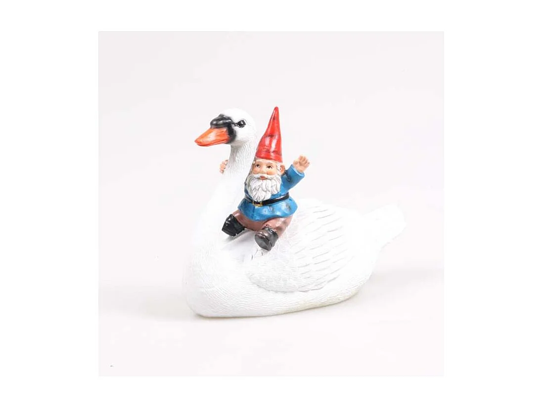 Nain de jardin en résine balade sur l'eau Cygne assis