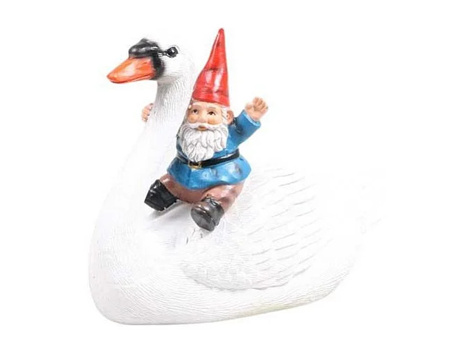 Nain de jardin en résine balade sur l'eau Cygne assis