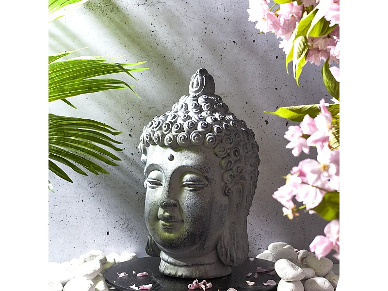 Tete De Bouddha En Magnesia H42cm Gris