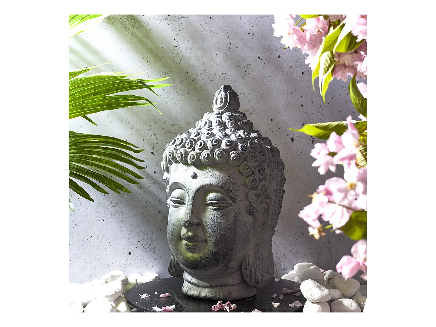 Tete De Bouddha En Magnesia H42cm Gris